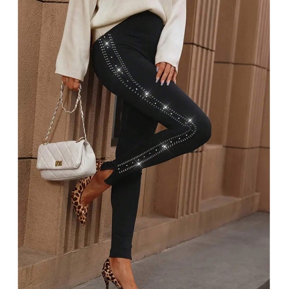 Luxe Blingy Split Hem Fitted High Waisted Leggings - Picture 3 of 4